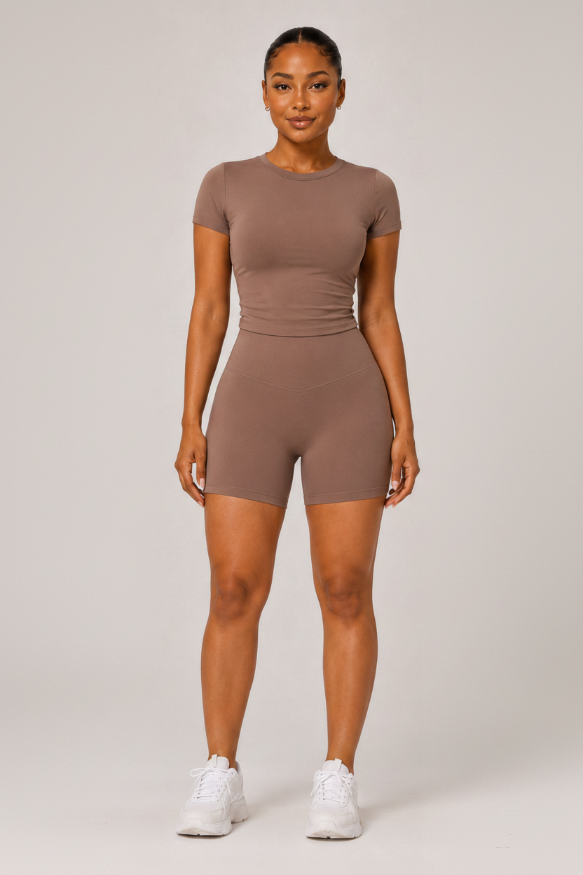 High Waist Naked-Feel Yoga Shorts Brown