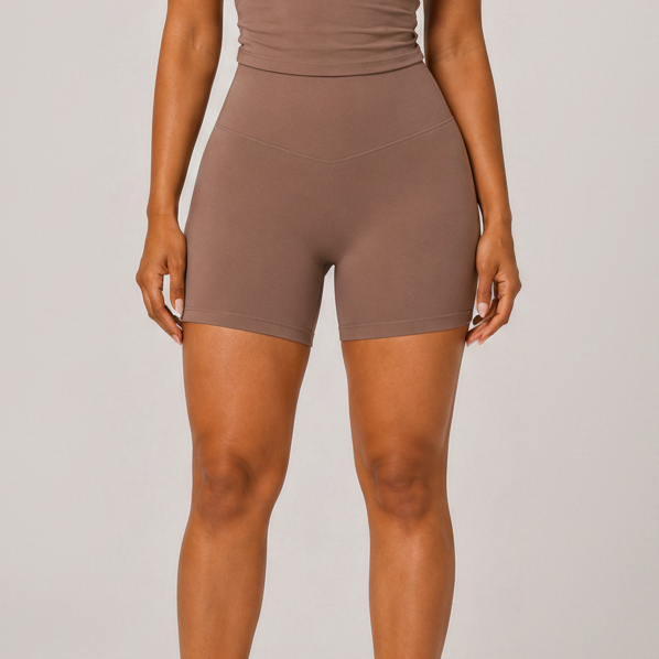 High Waist Naked-Feel Yoga Shorts Brown