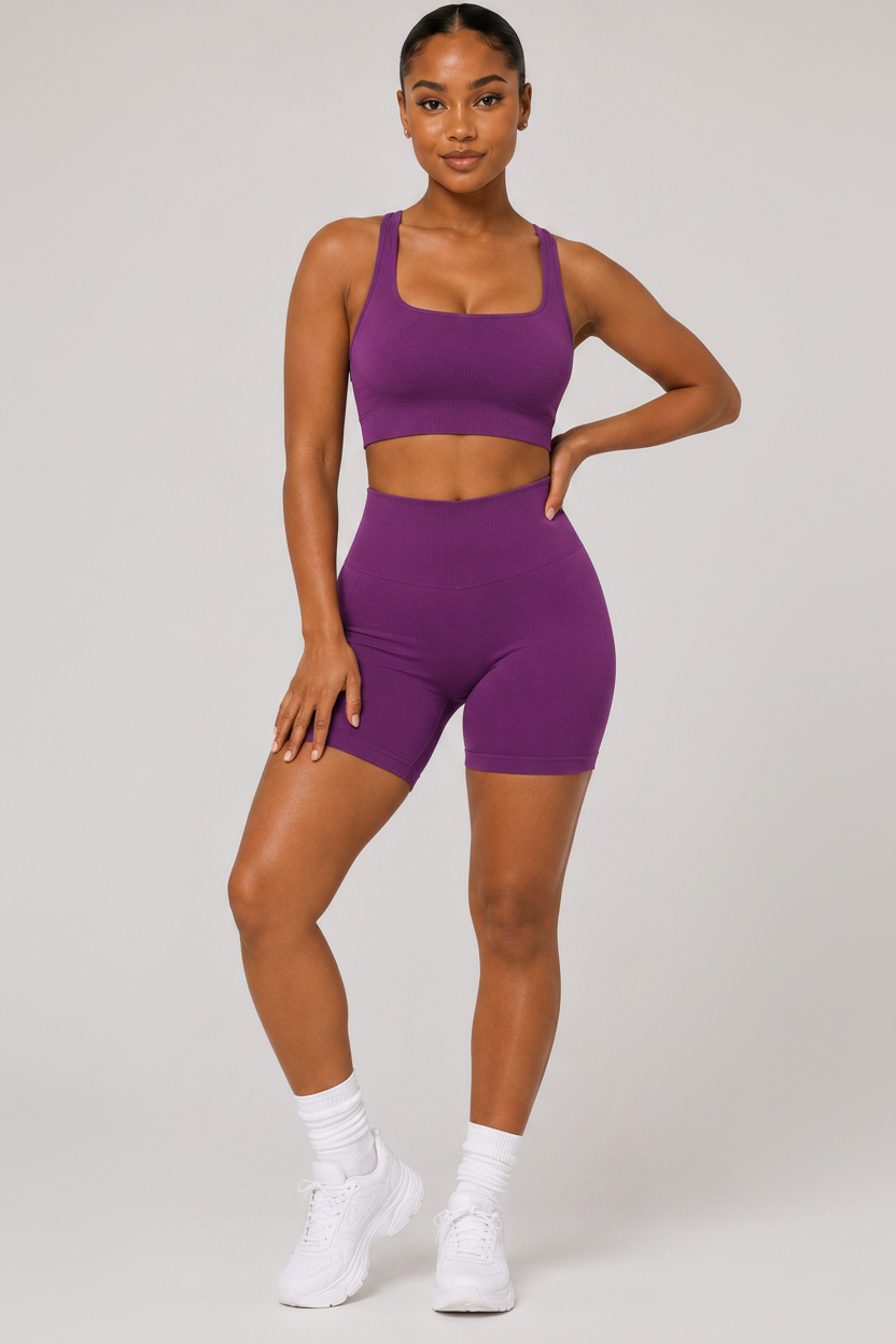 Strappy Open Back 2-Piece Yoga Set Purple