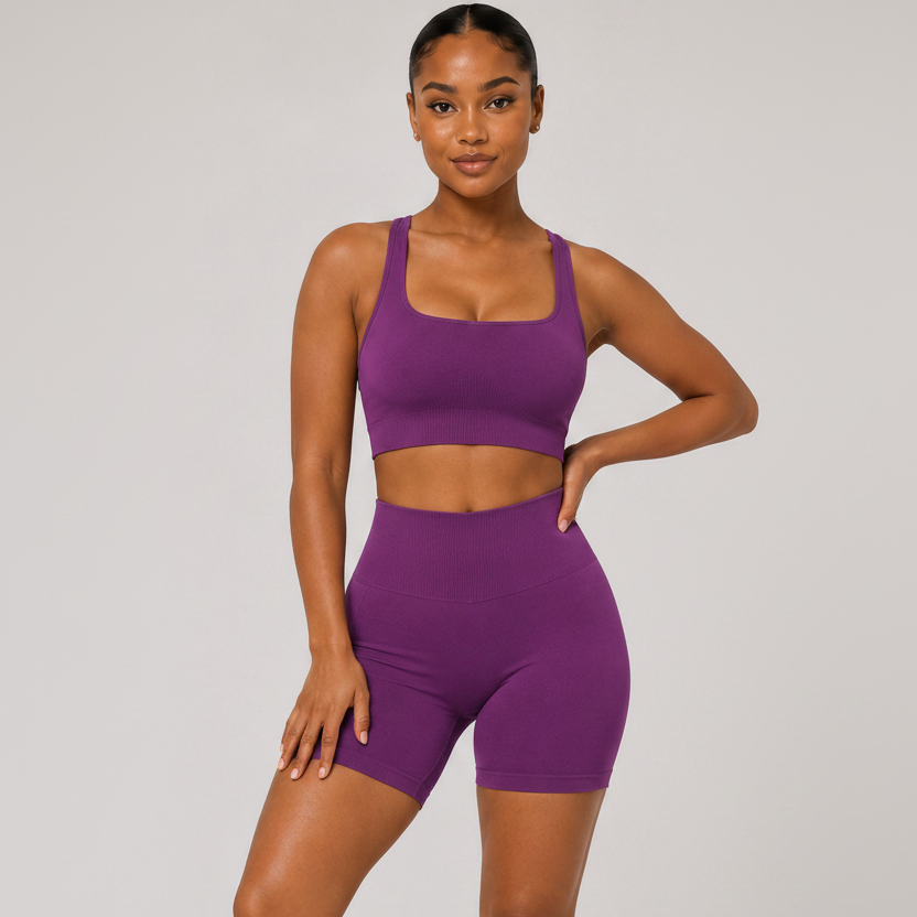 Strappy Open Back 2-Piece Yoga Set Purple