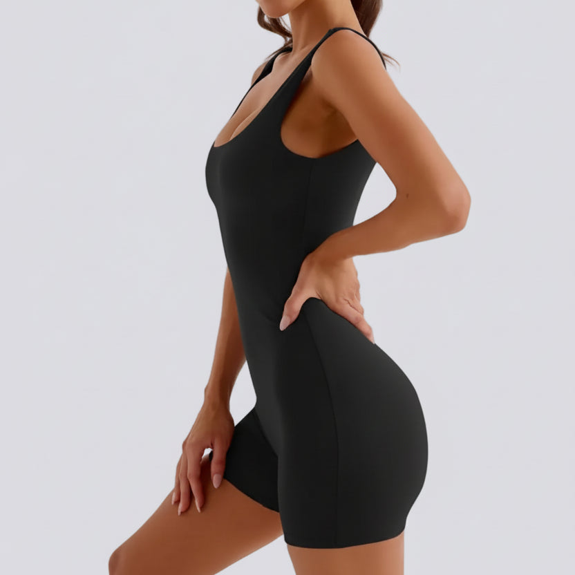 Sculpting Square Neck Short Jumpsuit Black