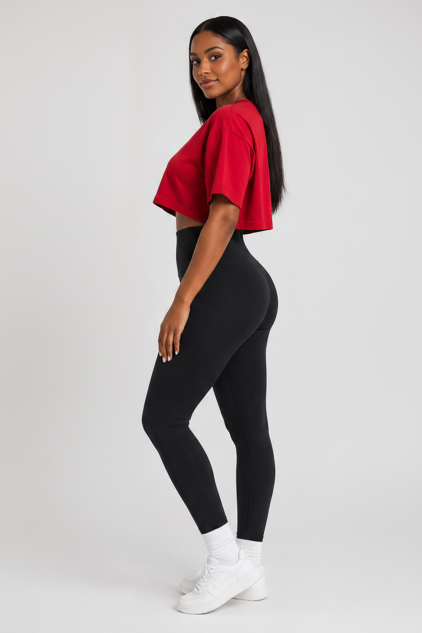 Relaxed Loose Fit Crop Tee Red