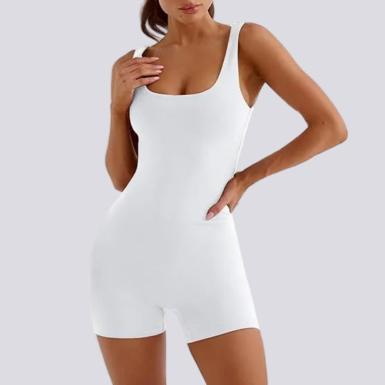 Sculpting Square Neck Short Jumpsuit White