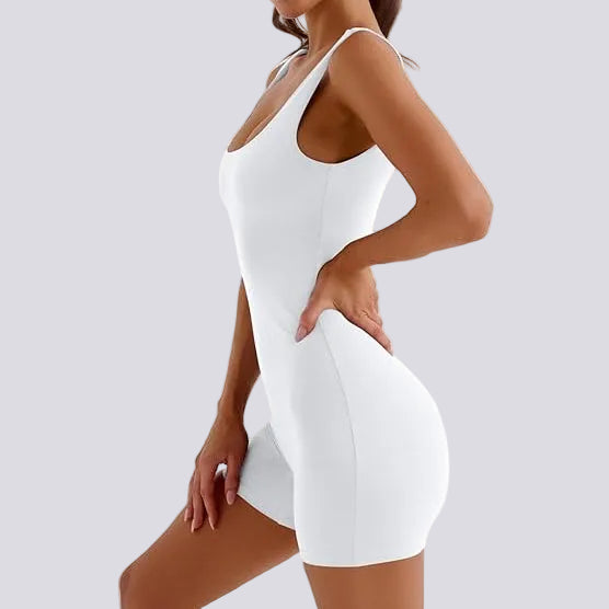 Sculpting Square Neck Short Jumpsuit White
