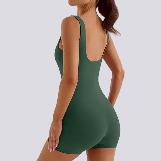 Sculpting Square Neck Short Jumpsuit Green