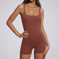 Sculpting Square Neck Short Jumpsuit Brown