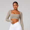 Square Neck Long Sleeve Yoga Crop Top Sage Green