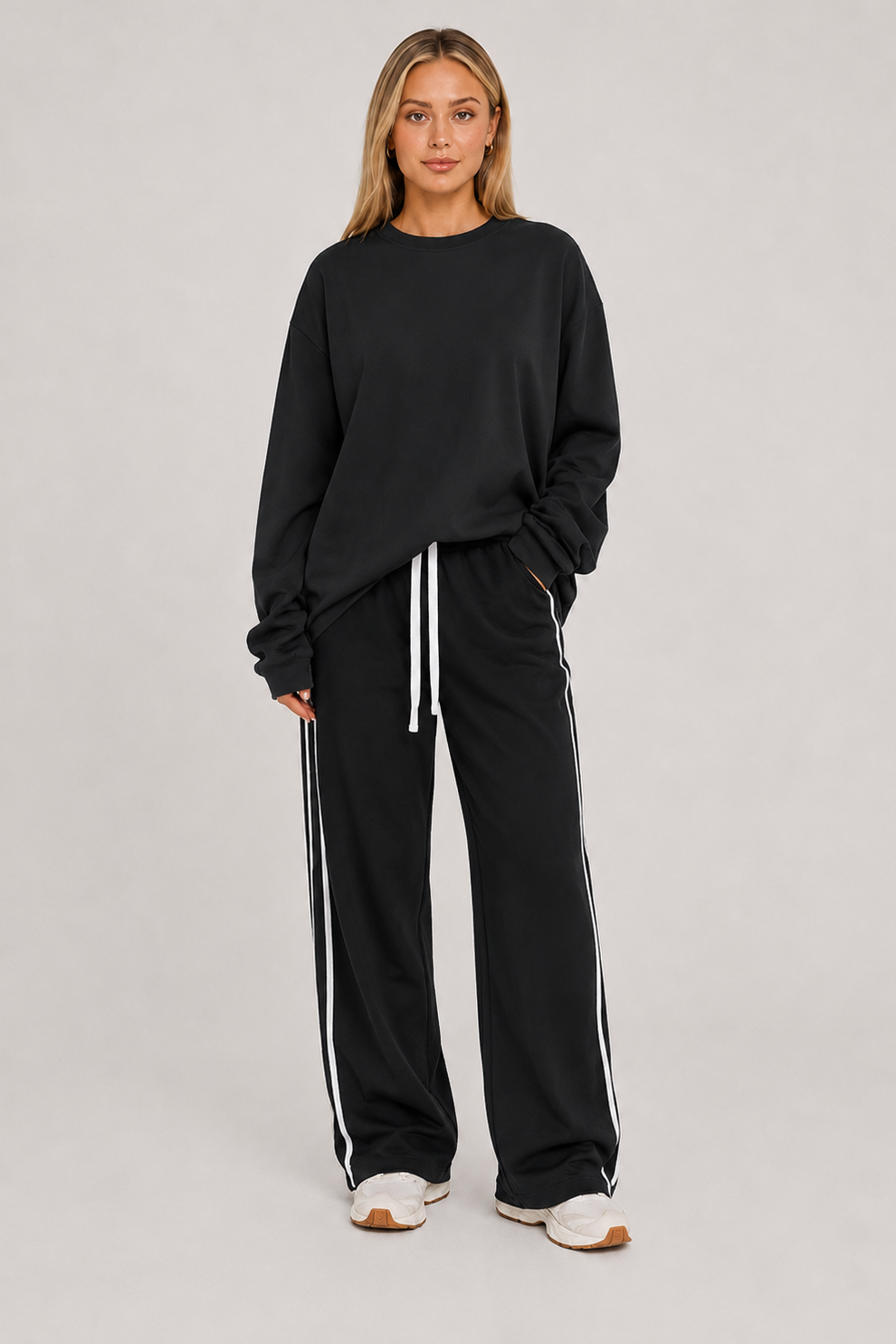 Stripe Wide Leg Track Pants Black