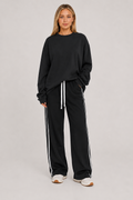 Stripe Wide Leg Track Pants Black