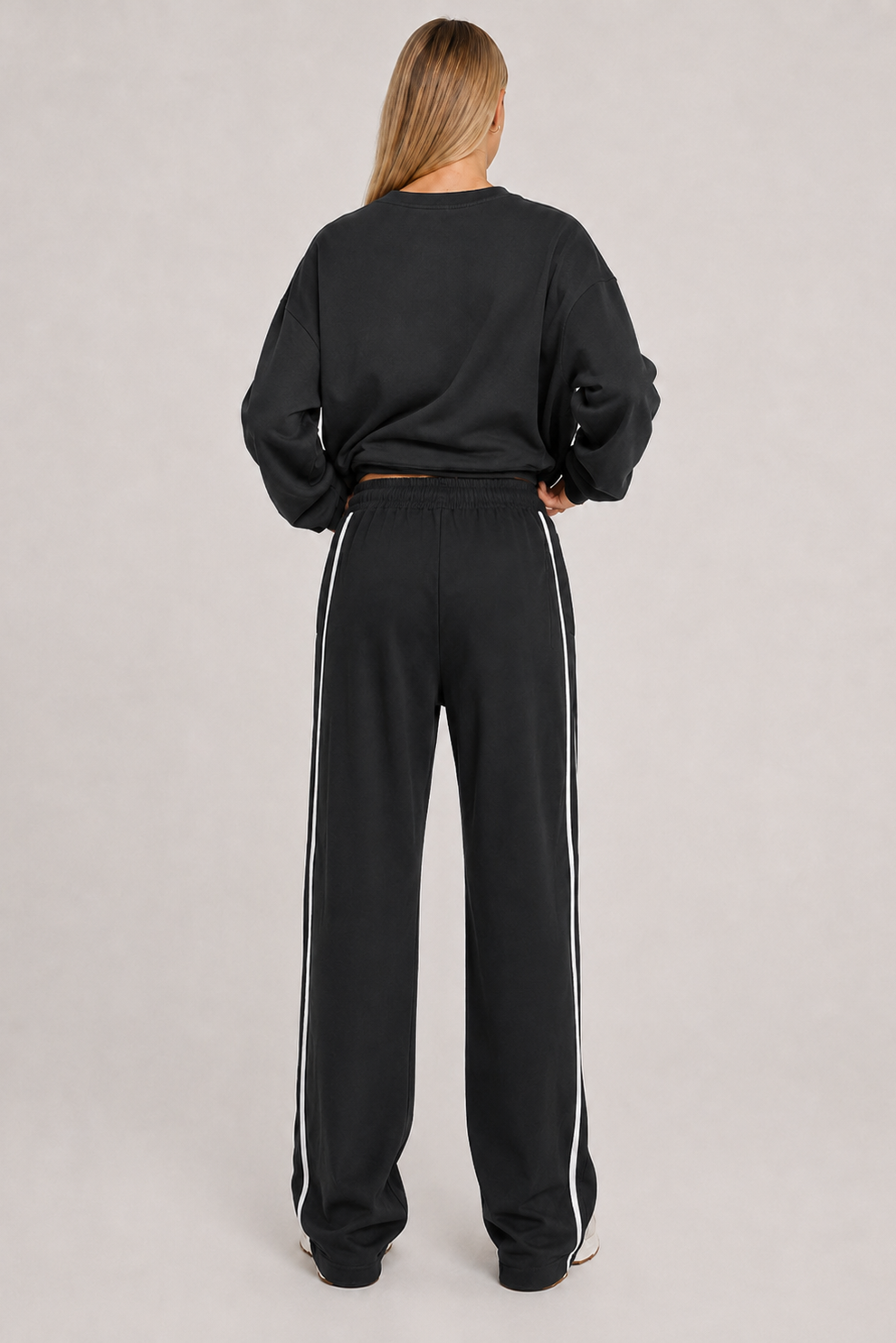Stripe Wide Leg Track Pants Black