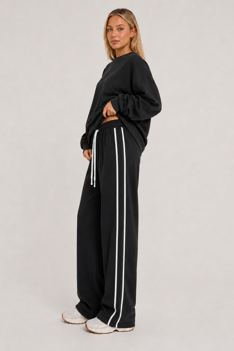 Stripe Wide Leg Track Pants Black