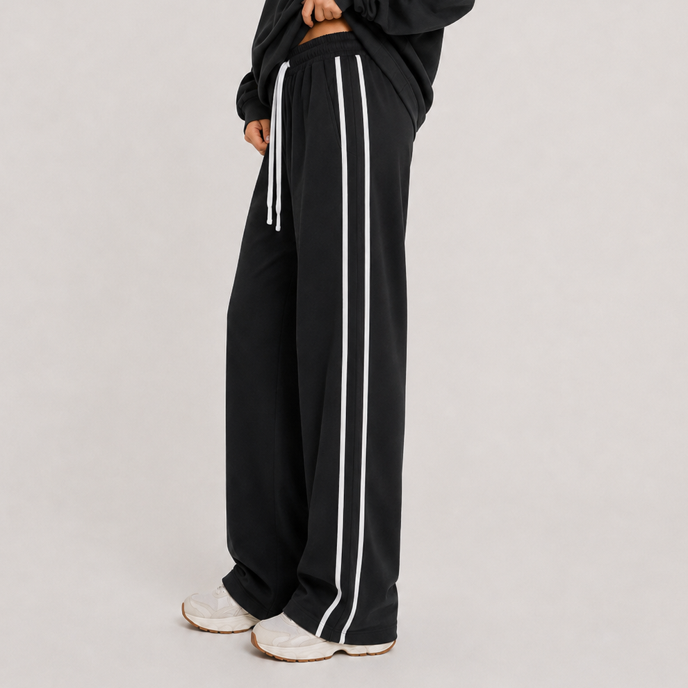 Stripe Wide Leg Track Pants Black