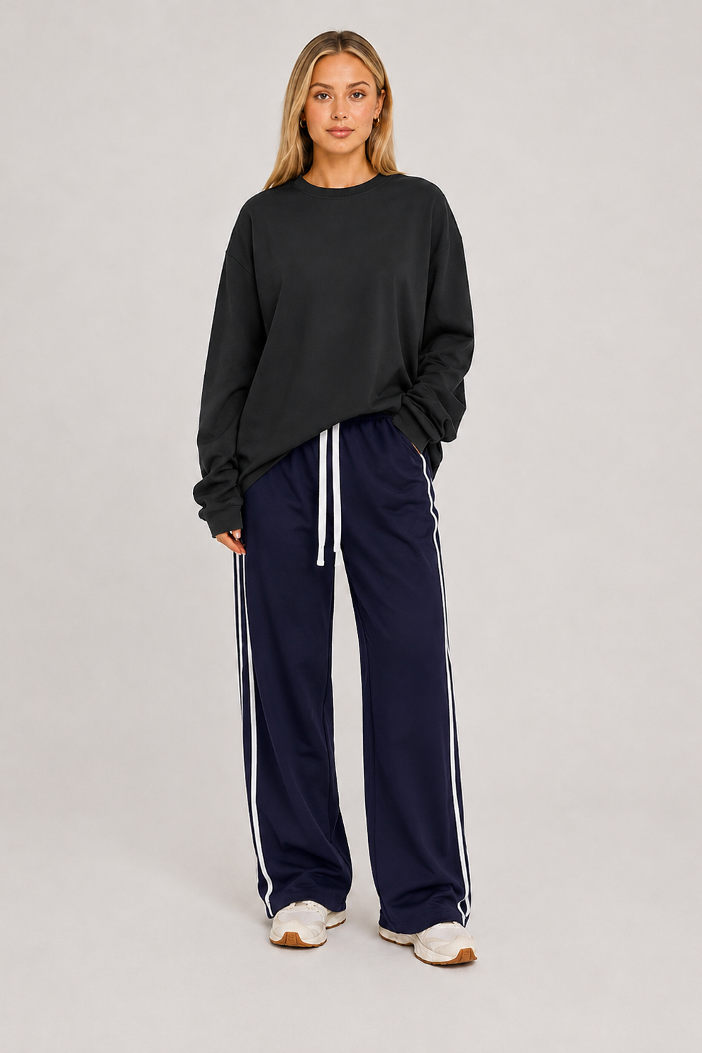 Stripe Wide Leg Track Pants Navy