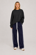 Stripe Wide Leg Track Pants Navy
