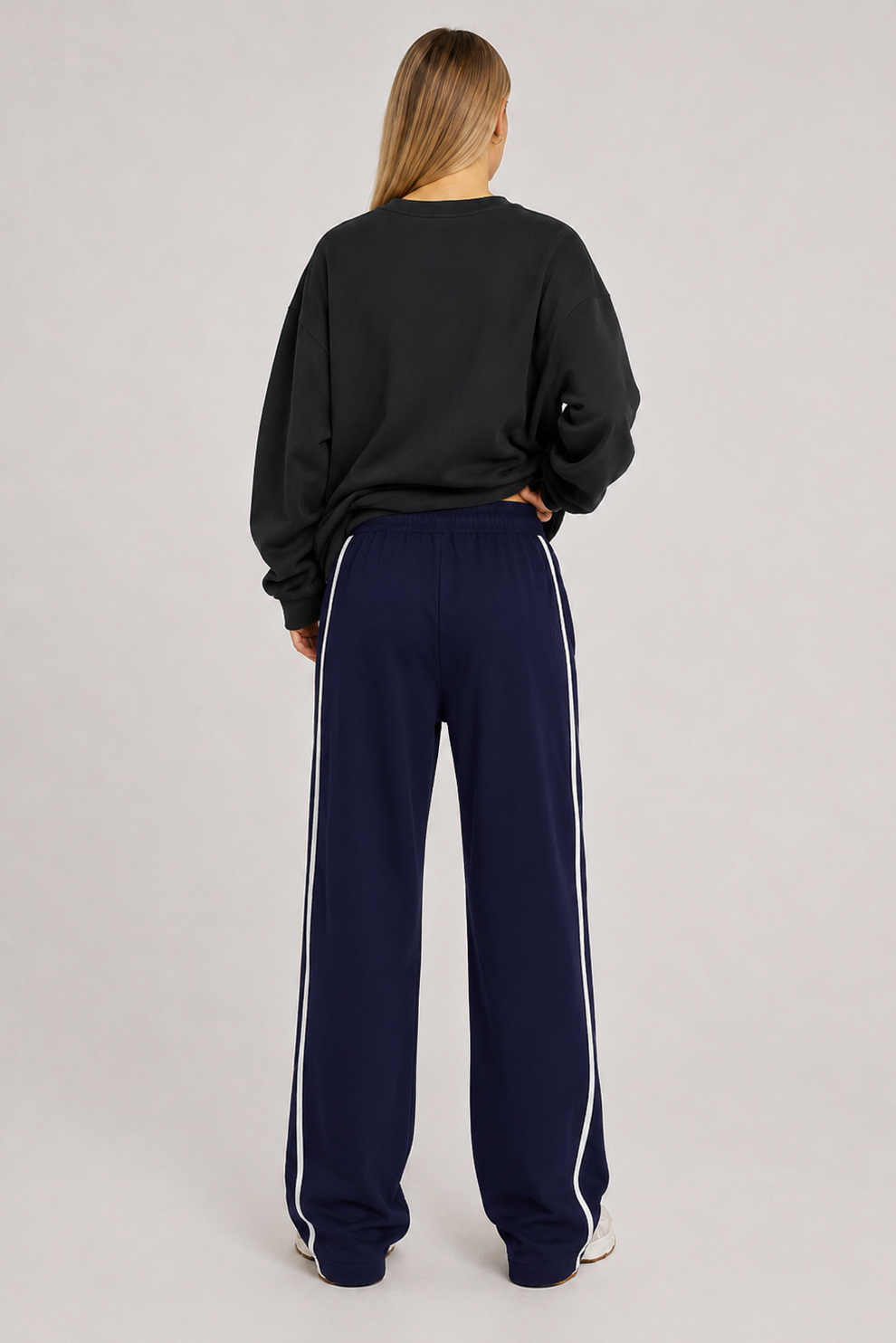 Stripe Wide Leg Track Pants Navy