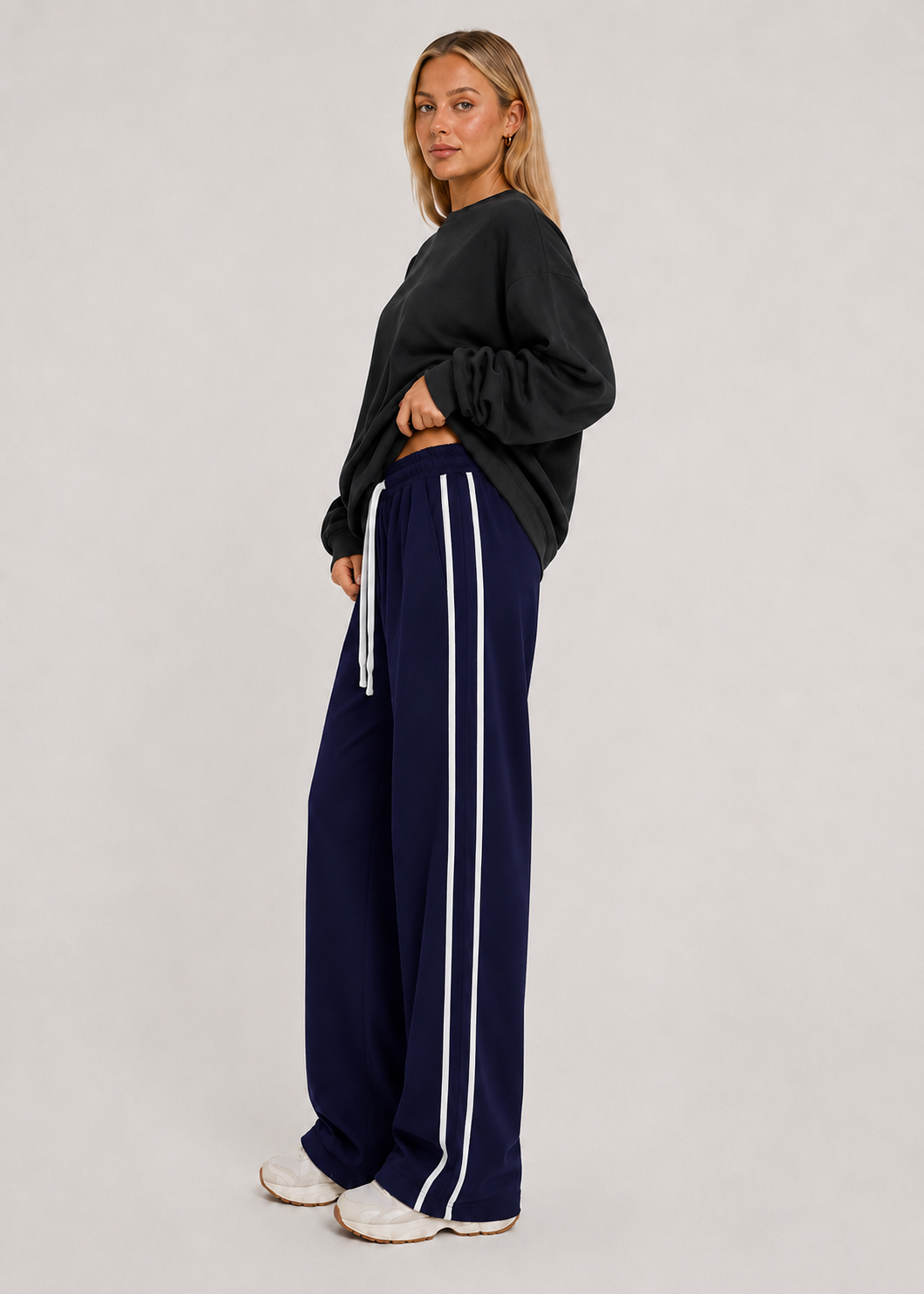 Stripe Wide Leg Track Pants Navy
