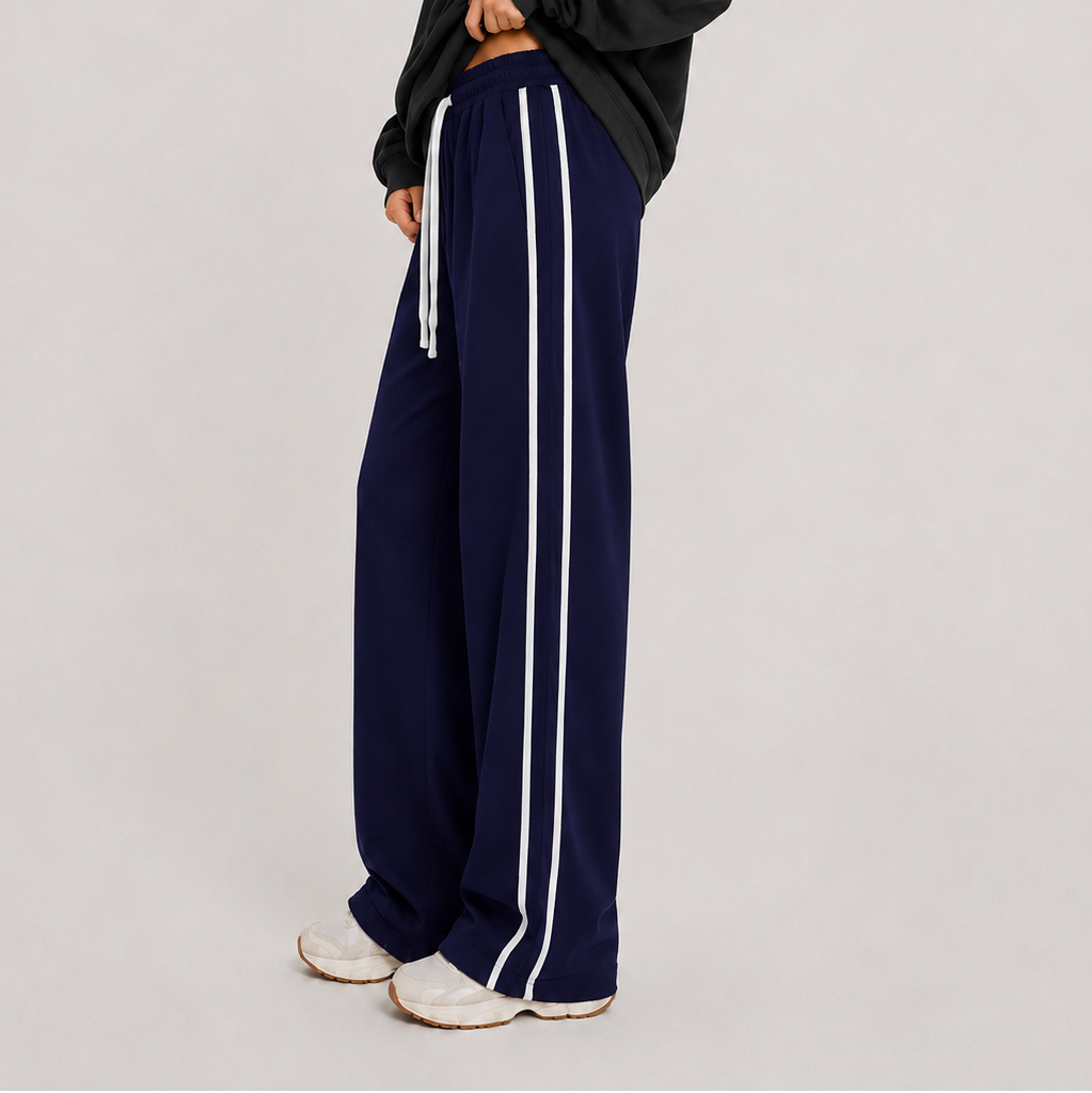 Stripe Wide Leg Track Pants Navy