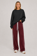 Stripe Wide Leg Track Pants Burgundy