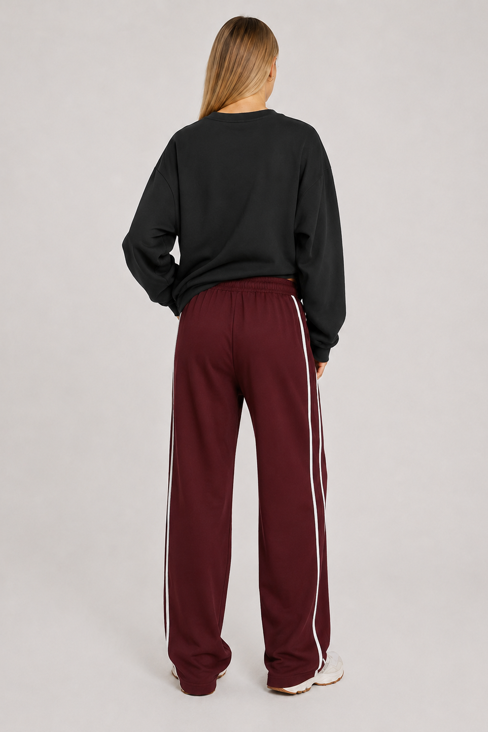 Stripe Wide Leg Track Pants Burgundy