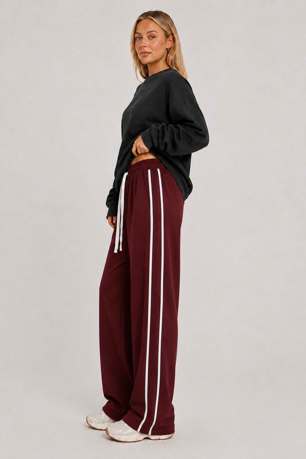 Stripe Wide Leg Track Pants Burgundy