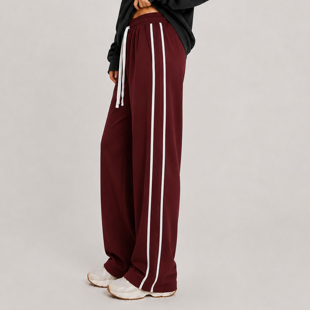 Stripe Wide Leg Track Pants Burgundy