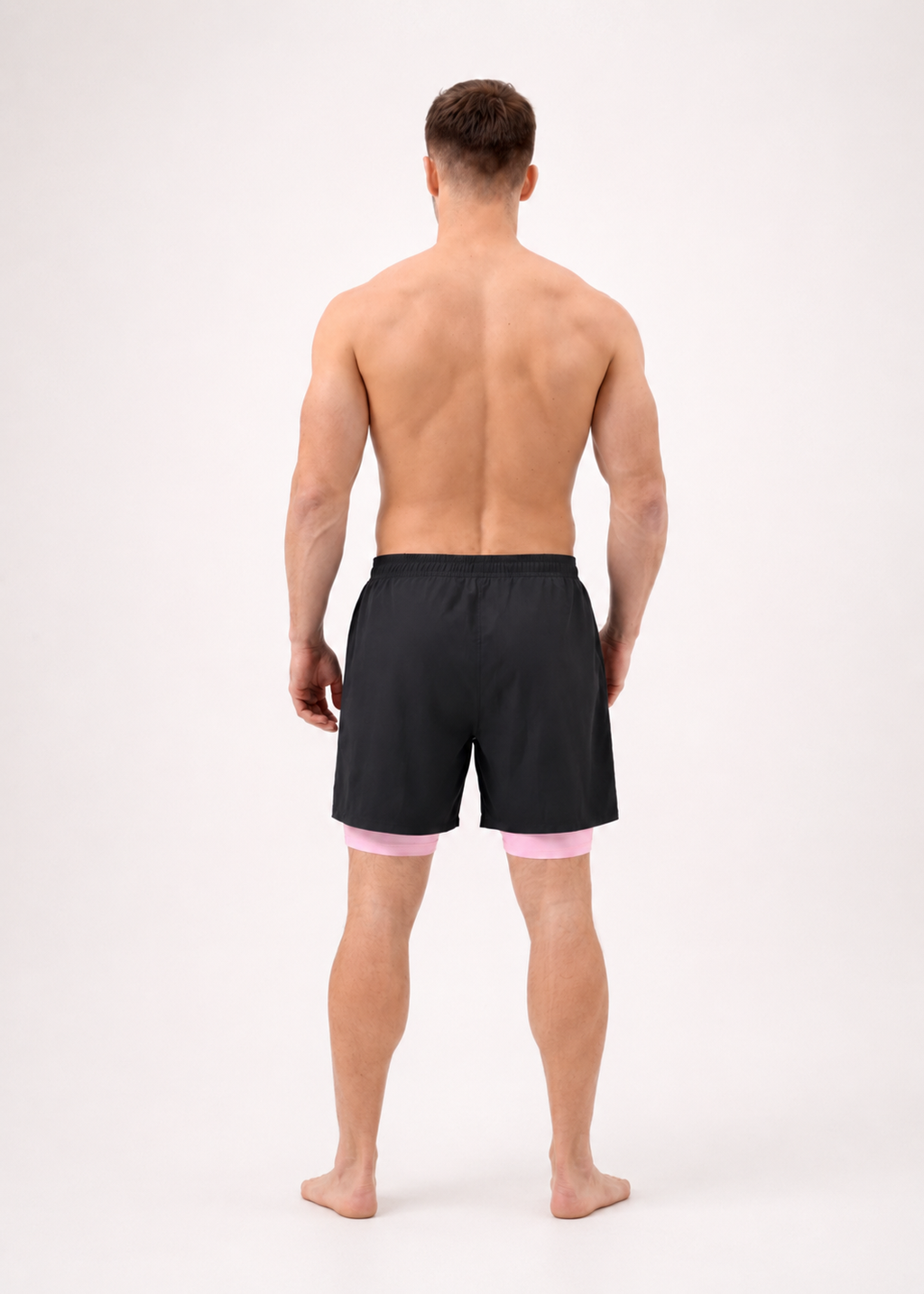 Dual Layer Quick Dry Swim Shorts Black & Pink