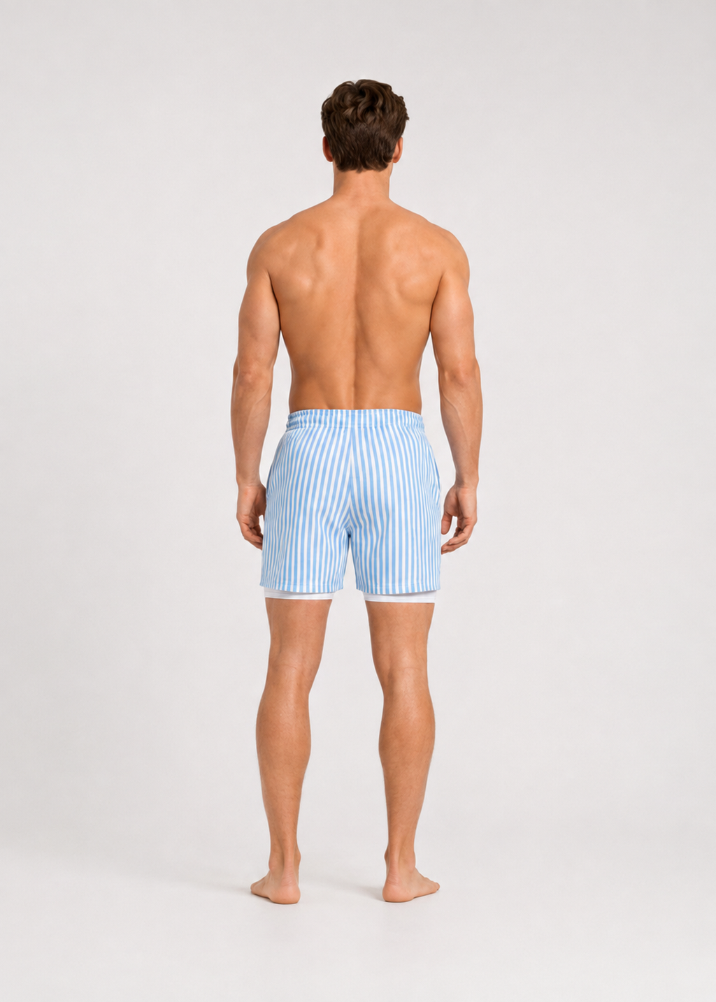 Dual Layer Quick Dry Swim Shorts Blue & White Striped