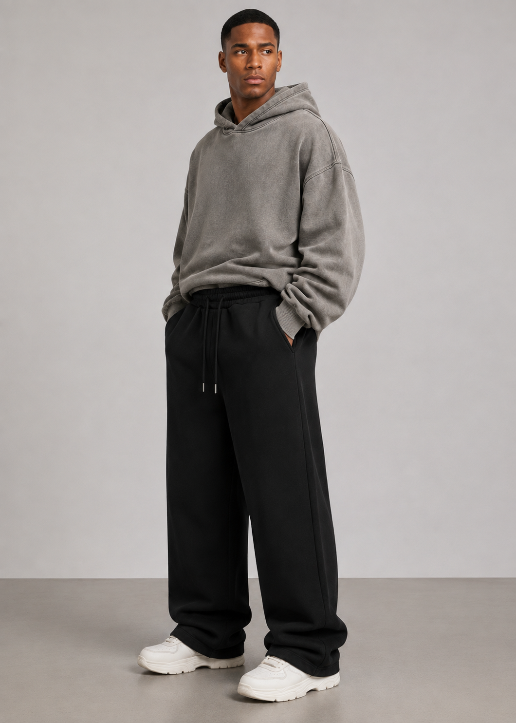 Fleece Wide Leg Sweatpants Black