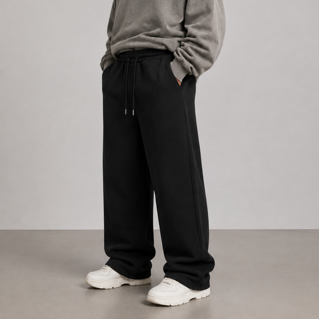 Fleece Wide Leg Sweatpants Black
