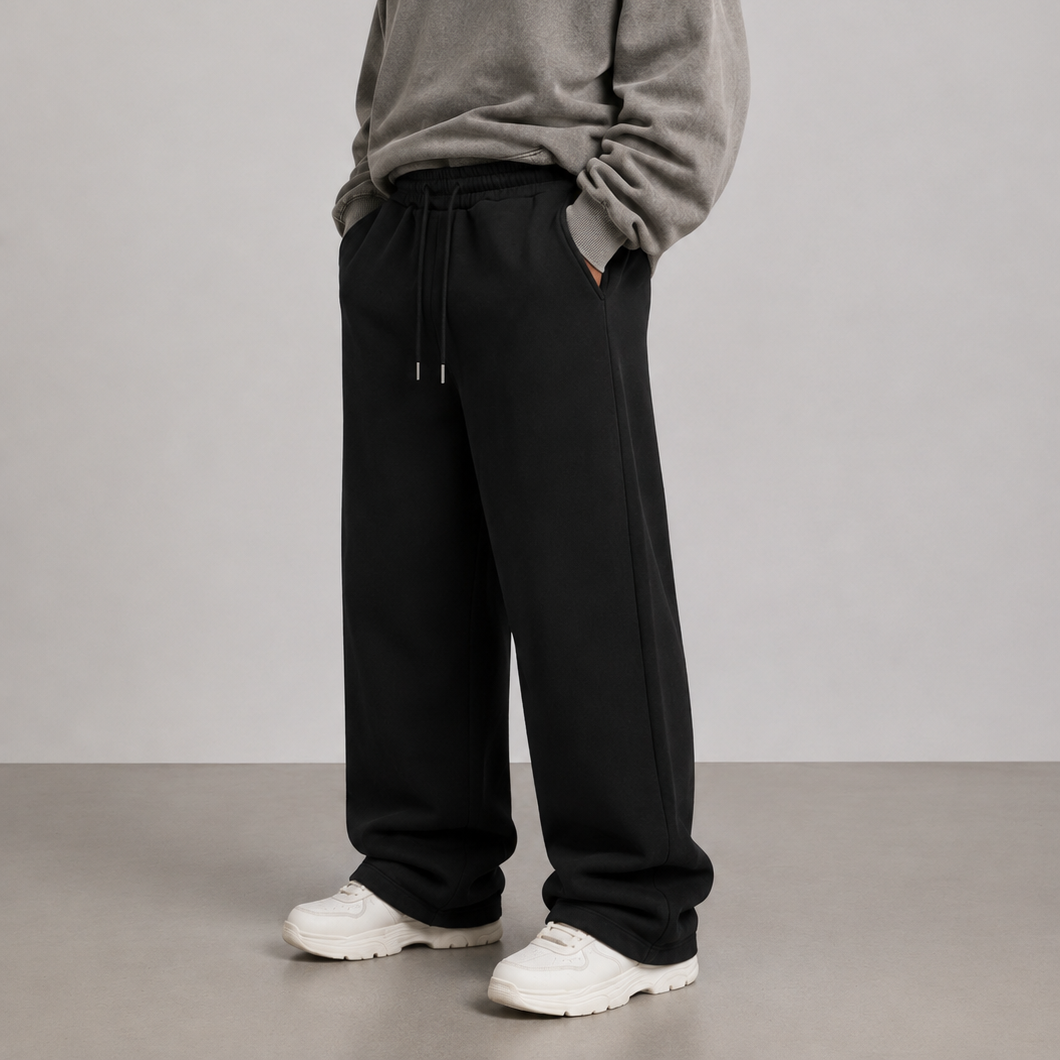 Fleece Wide Leg Sweatpants Black