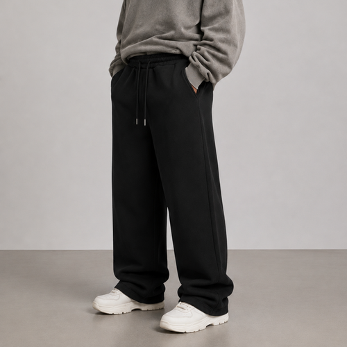 Fleece Wide Leg Sweatpants Black