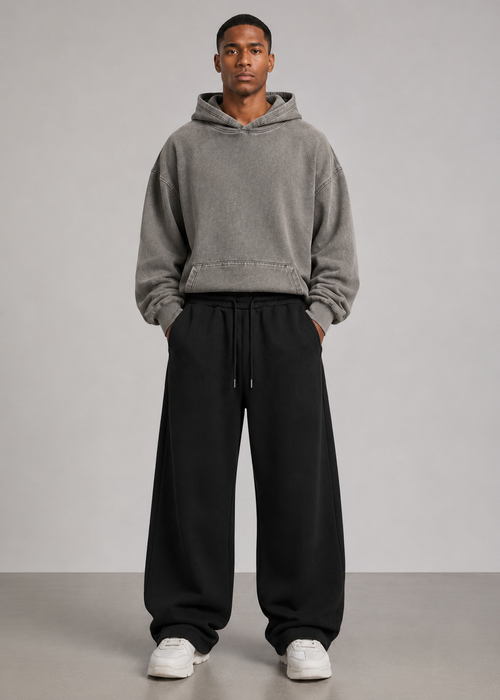 Fleece Wide Leg Sweatpants Black