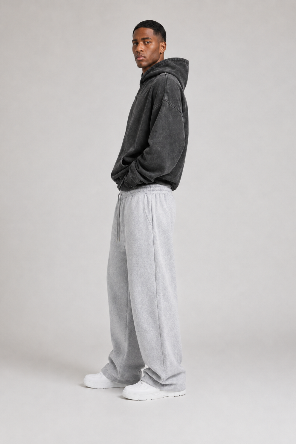 Fleece Wide Leg Sweatpants Light Grey