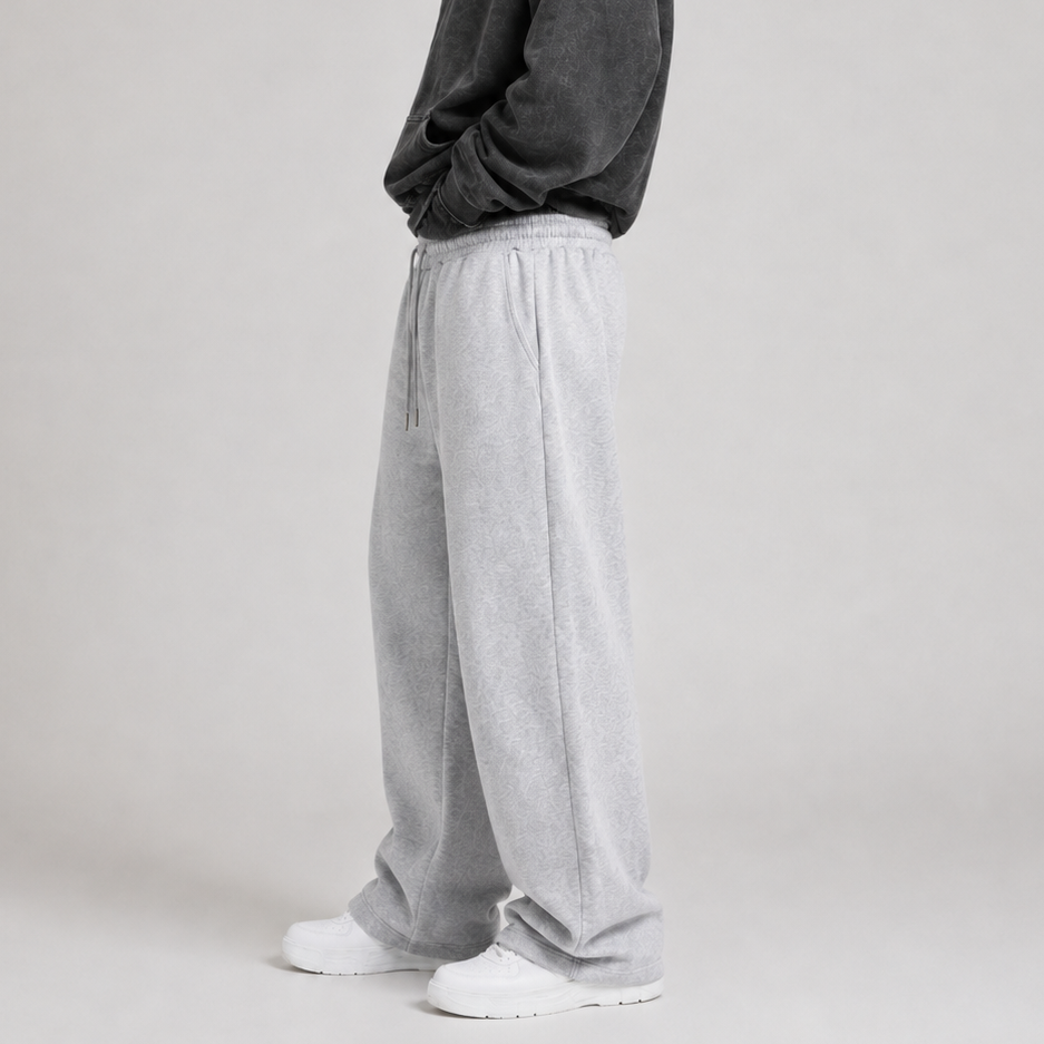 Fleece Wide Leg Sweatpants Light Grey