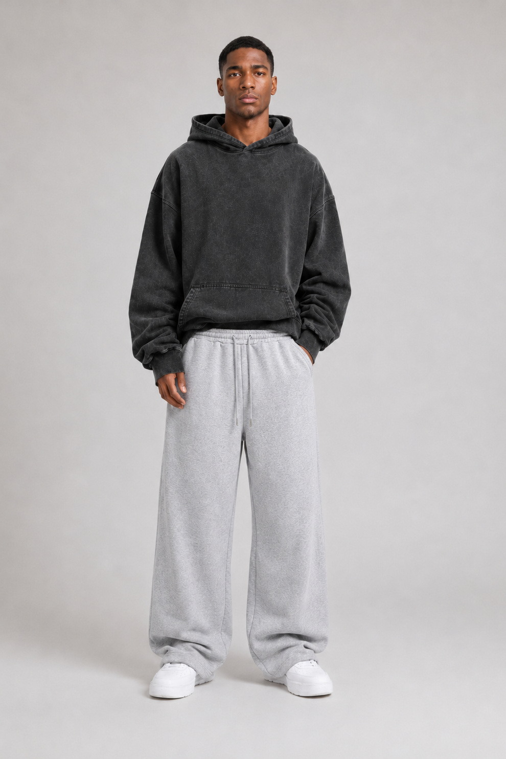 Fleece Wide Leg Sweatpants Light Grey