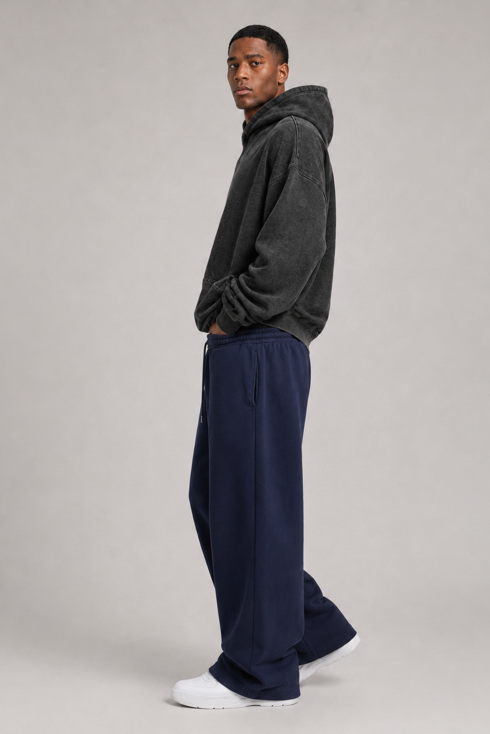 Fleece Wide Leg Sweatpants Navy