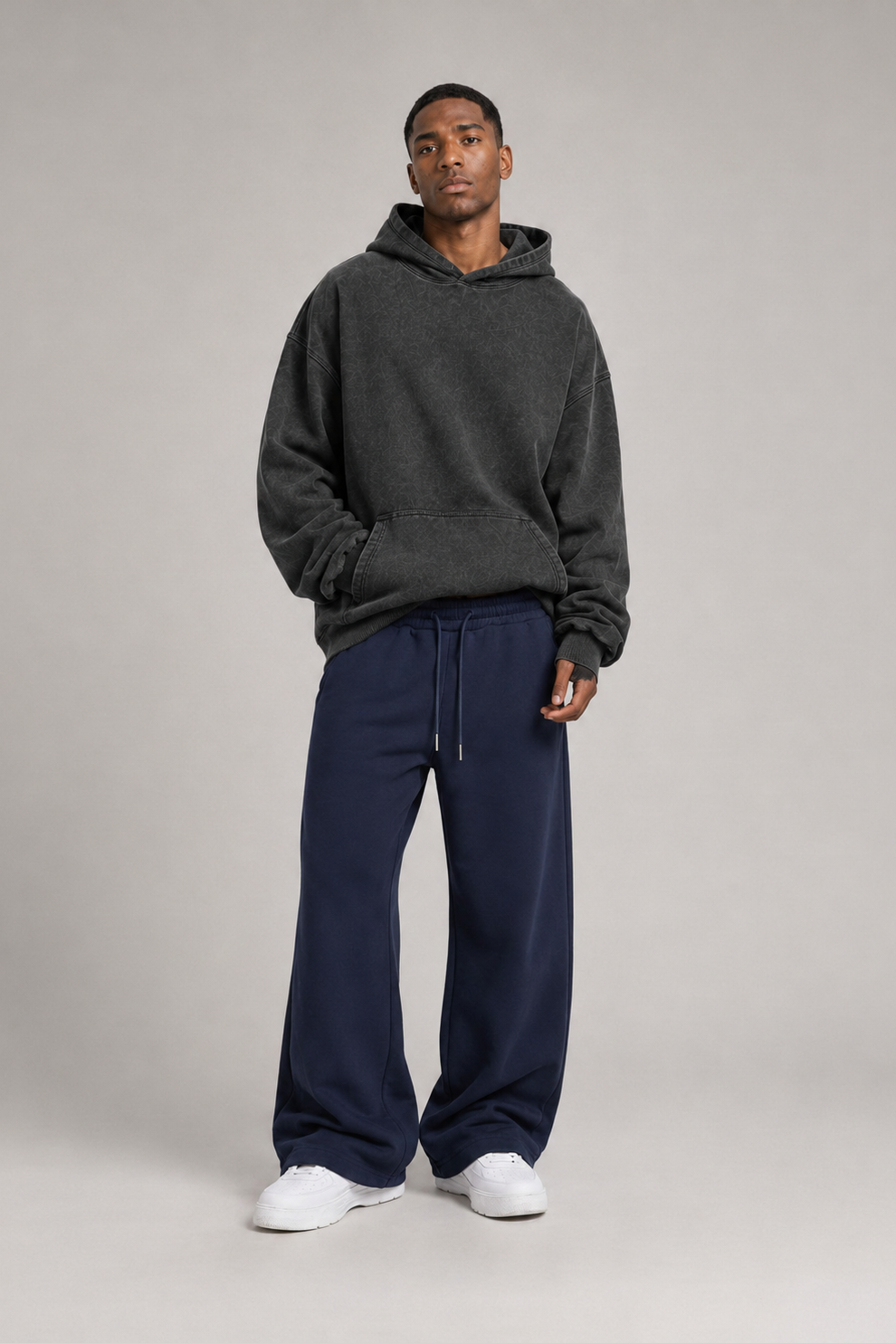 Fleece Wide Leg Sweatpants Navy