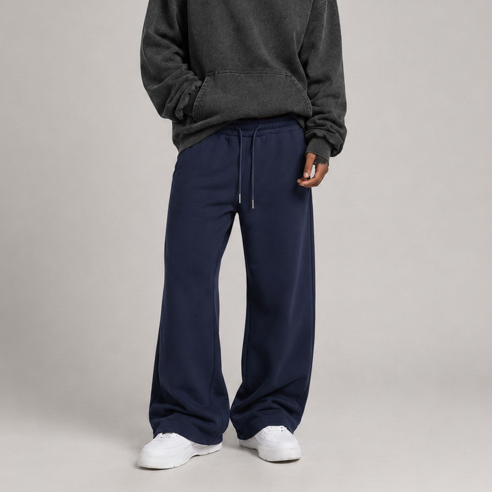 Fleece Wide Leg Sweatpants Navy