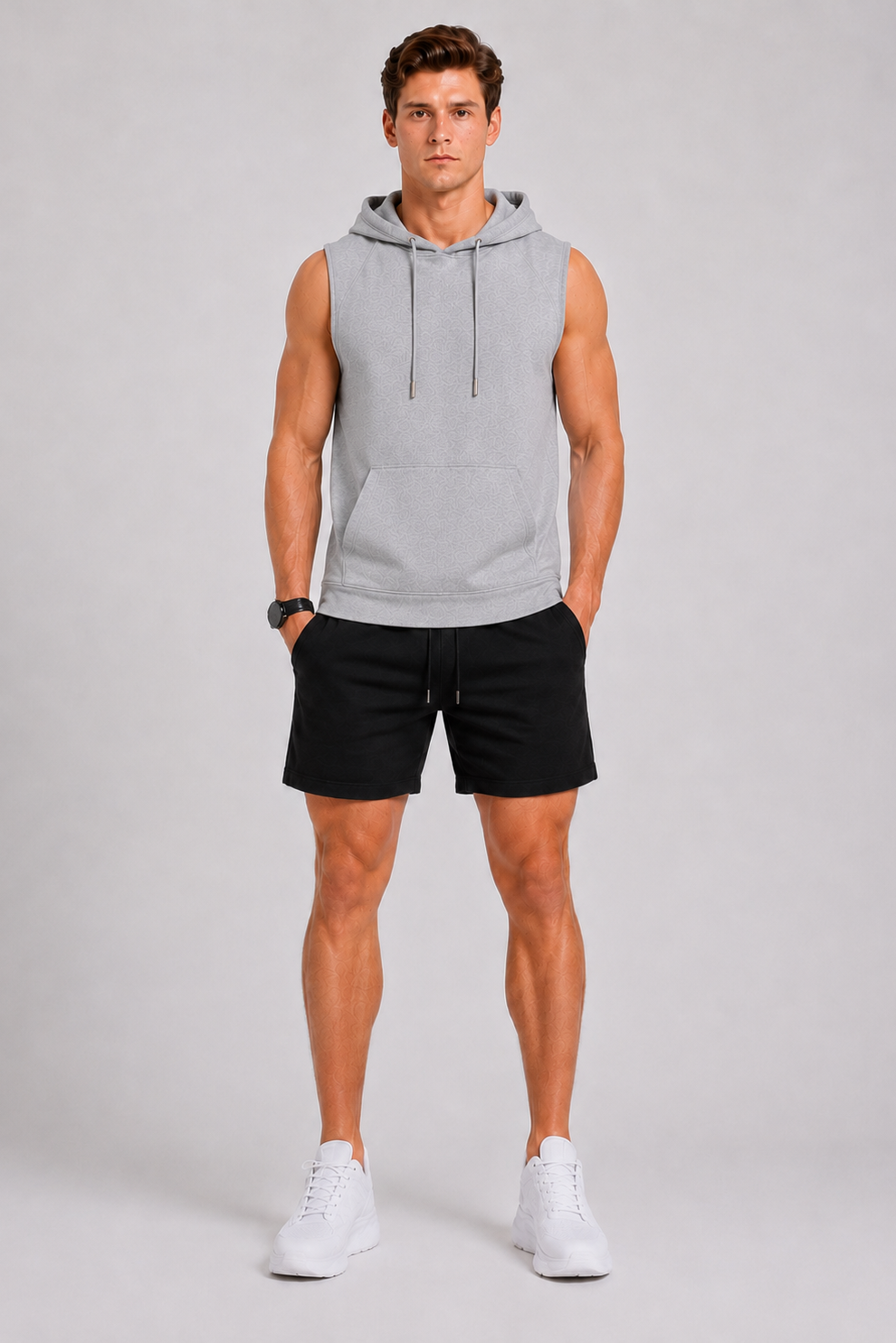 Cut Off Hoodie Muscle Tank Light Grey