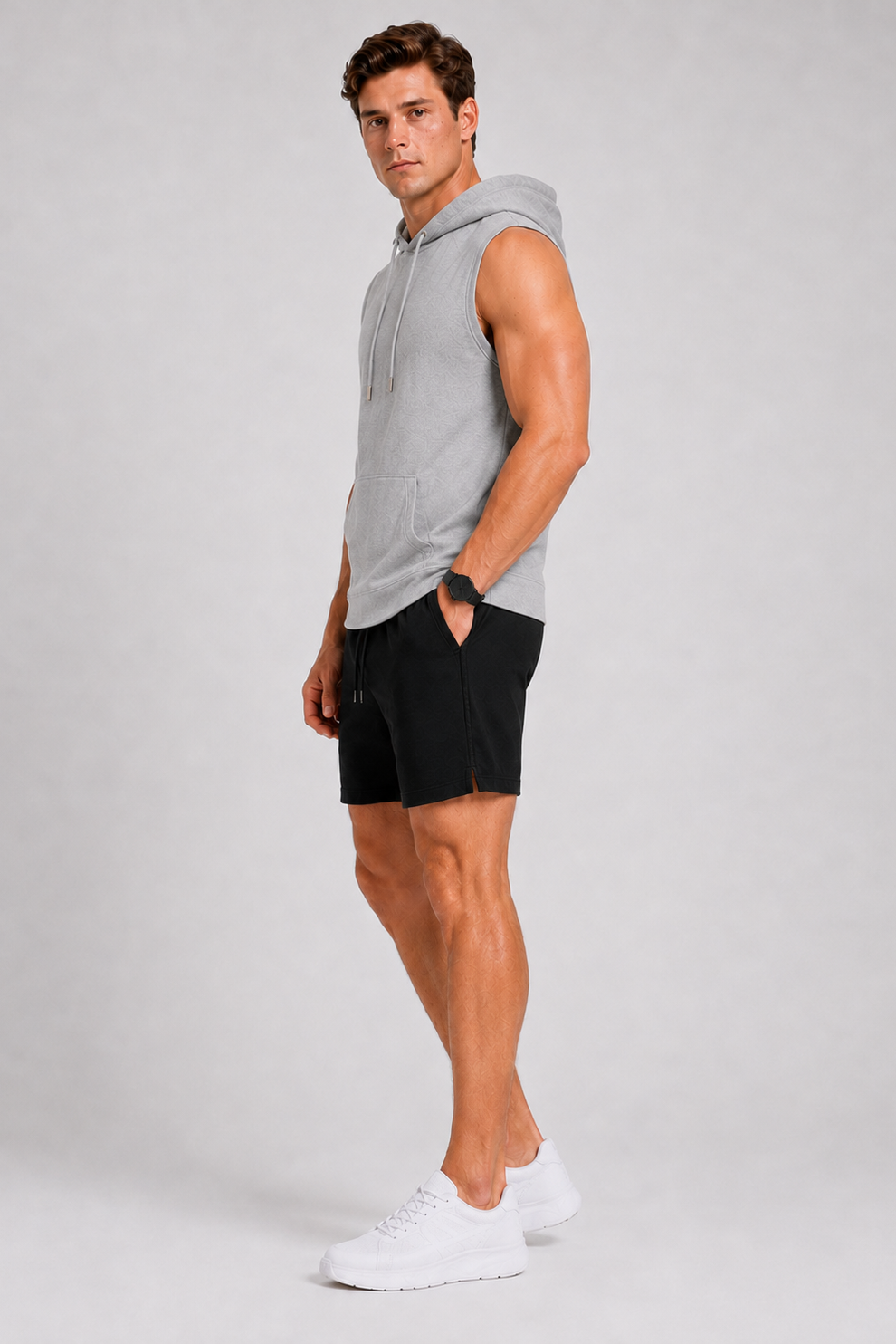 Cut Off Hoodie Muscle Tank Light Grey