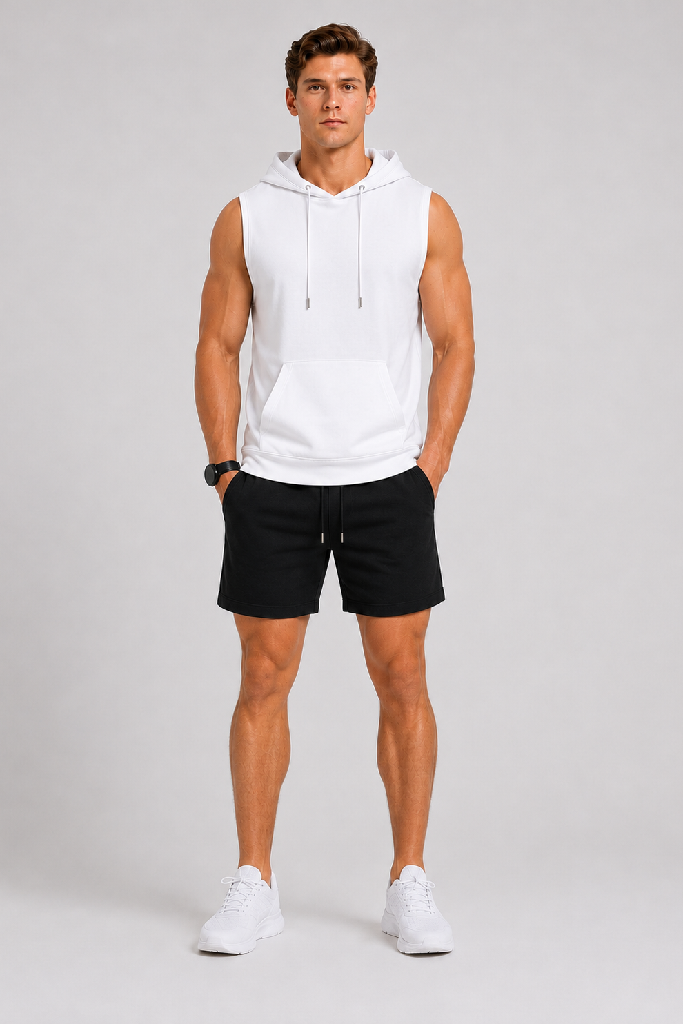 Cut Off Hoodie Muscle Tank White