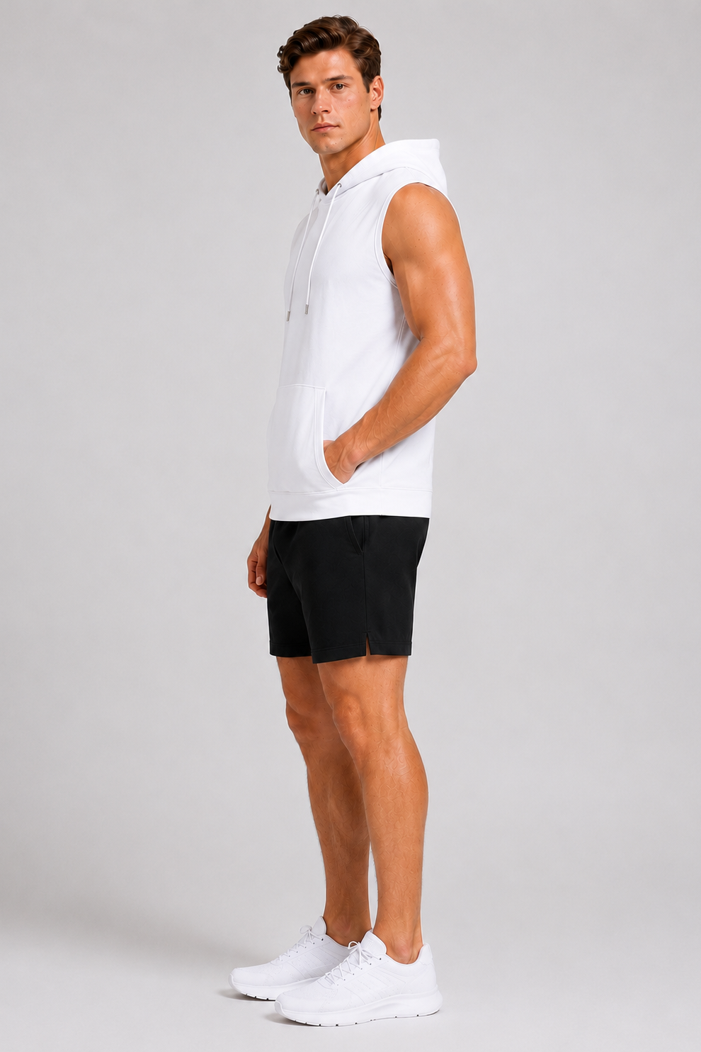 Cut Off Hoodie Muscle Tank White