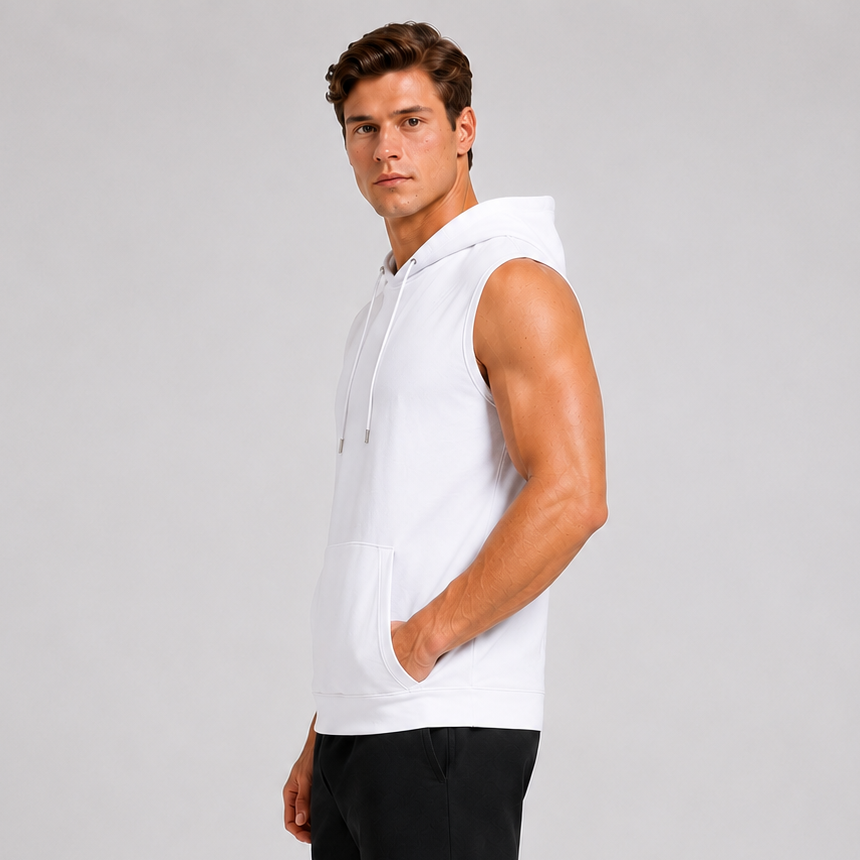 Cut Off Hoodie Muscle Tank White