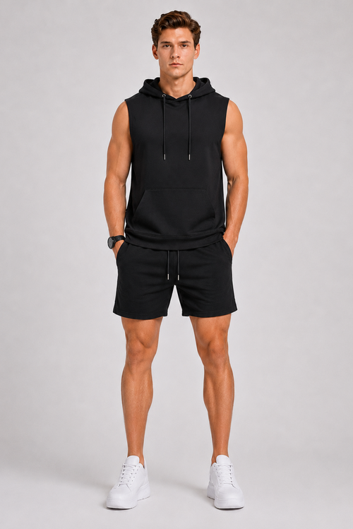Cut Off Hoodie Muscle Tank Black