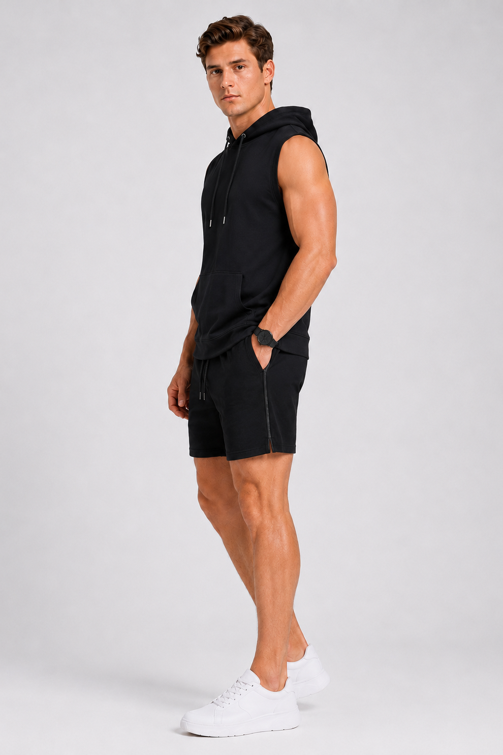 Cut Off Hoodie Muscle Tank Black