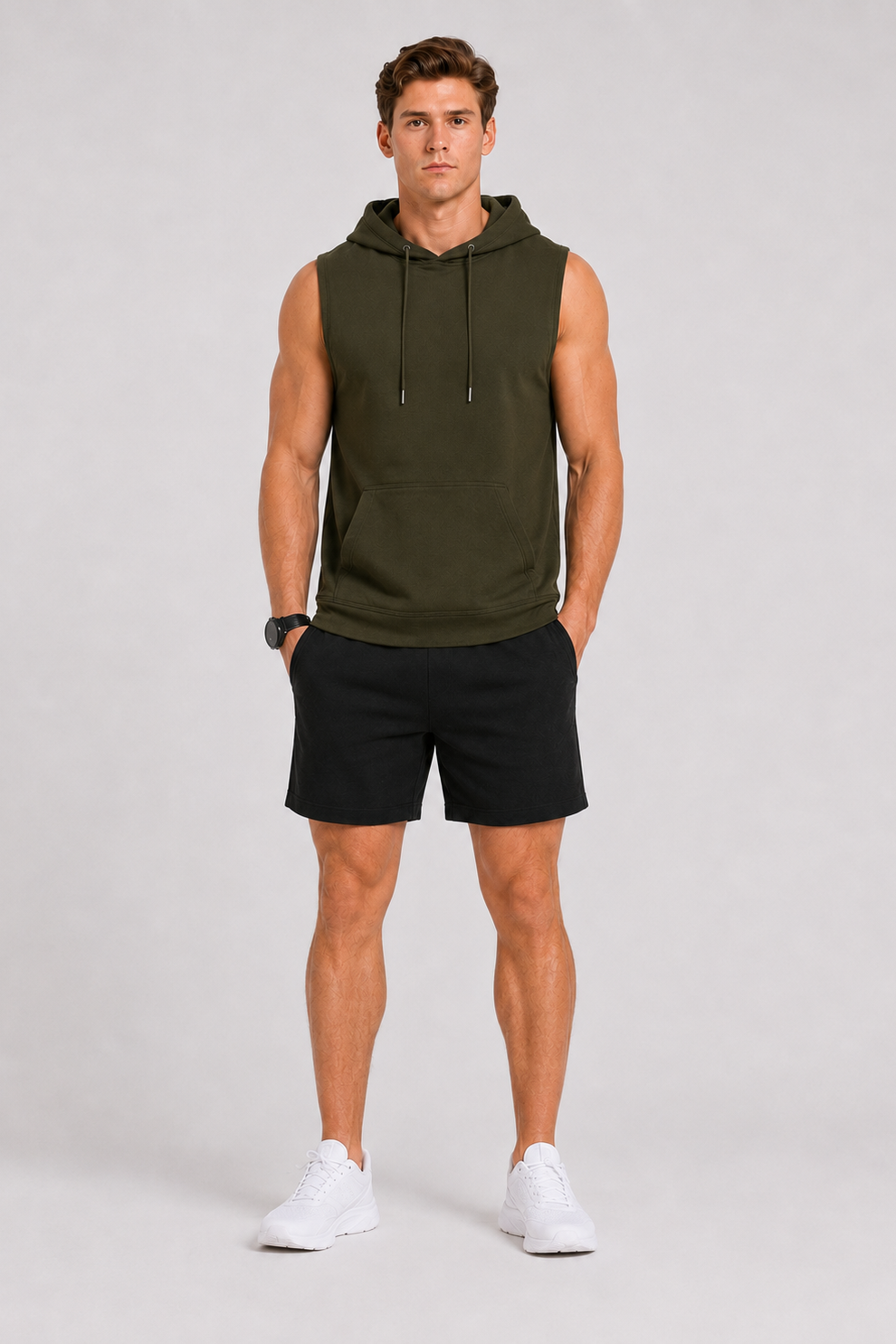 Cut Off Hoodie Muscle Tank Green