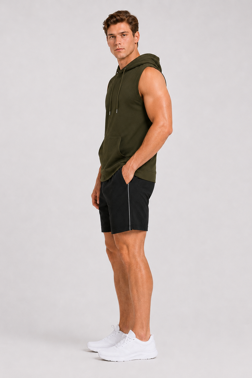 Cut Off Hoodie Muscle Tank Green