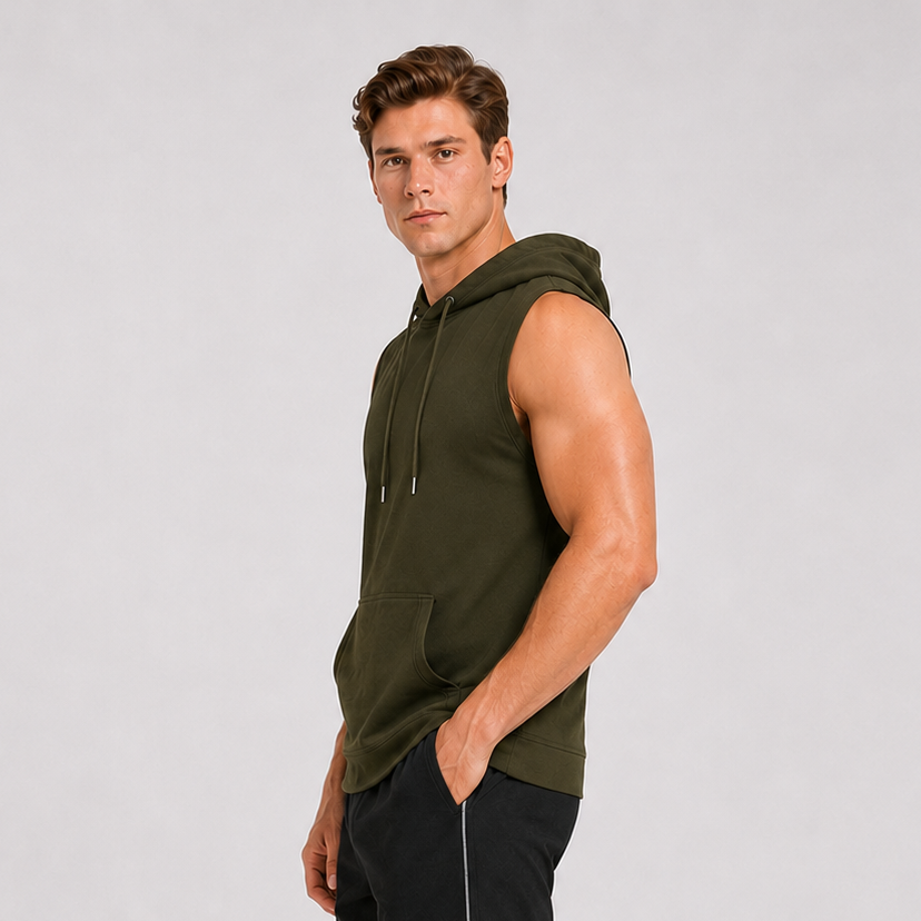 Cut Off Hoodie Muscle Tank Green
