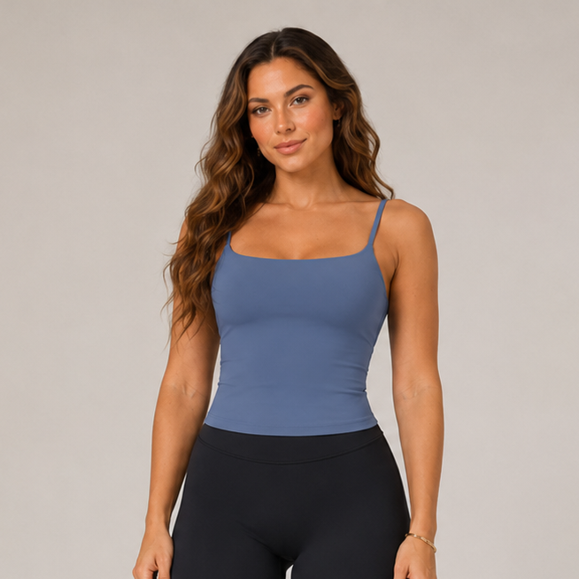 Strappy Built-In Bra Yoga Tank Blue
