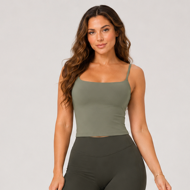 Strappy Built-In Bra Yoga Tank Sage Green